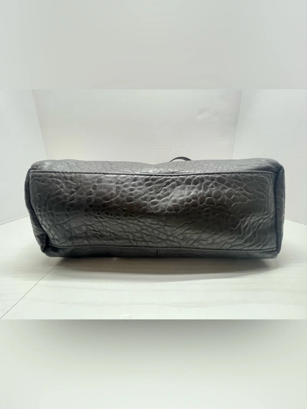 Thirty-One Jewel Shoulder Bag Gray Pebbled Faux Leather Silver Hardware
